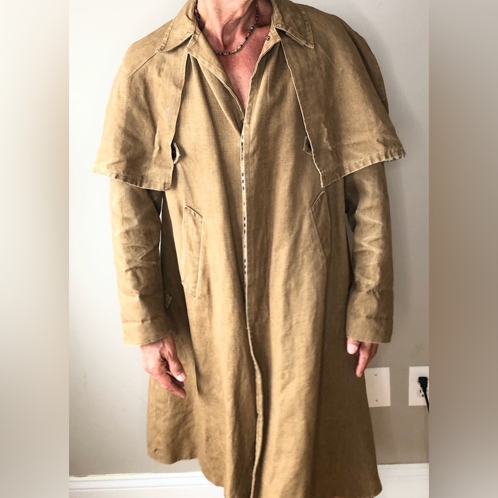 Vng Mettez Paris Tan Coated Canvas Riding Oversized Trench Duster Coat XL
